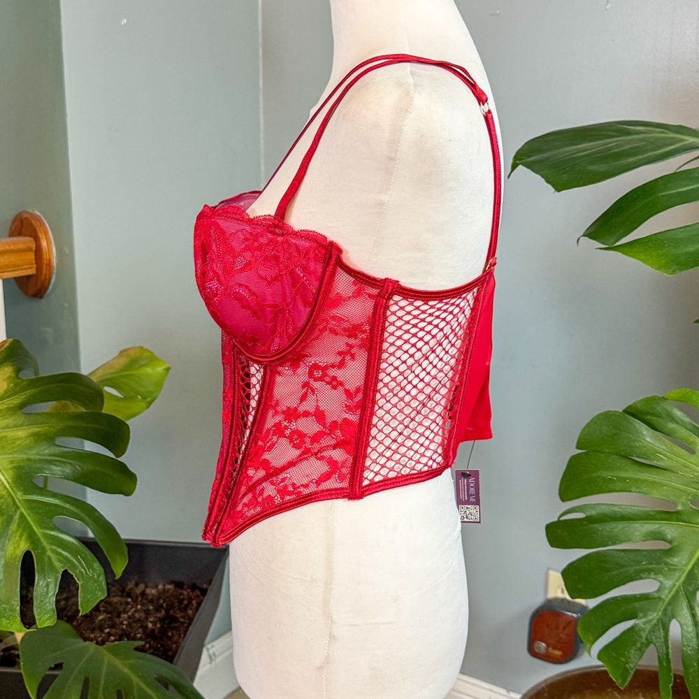 NWT Adore Me Red Lace Corset Top 36D Bustier Lingerie Bralette Y2K Valentine - Picture 3 of 9